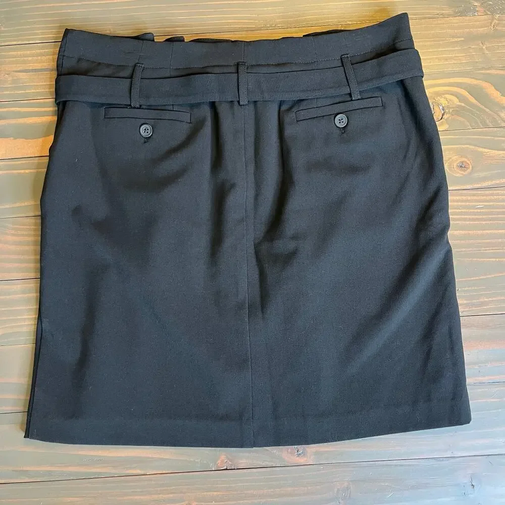Apostrophe Black Pleated Mini Skirt Petite 12 Belted Dark Academia Office Siren